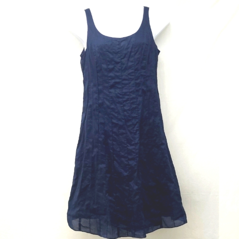 Navy Blue Sleeveless Dress A Line Cotton Lined Below Knee Mid Calf Sundress